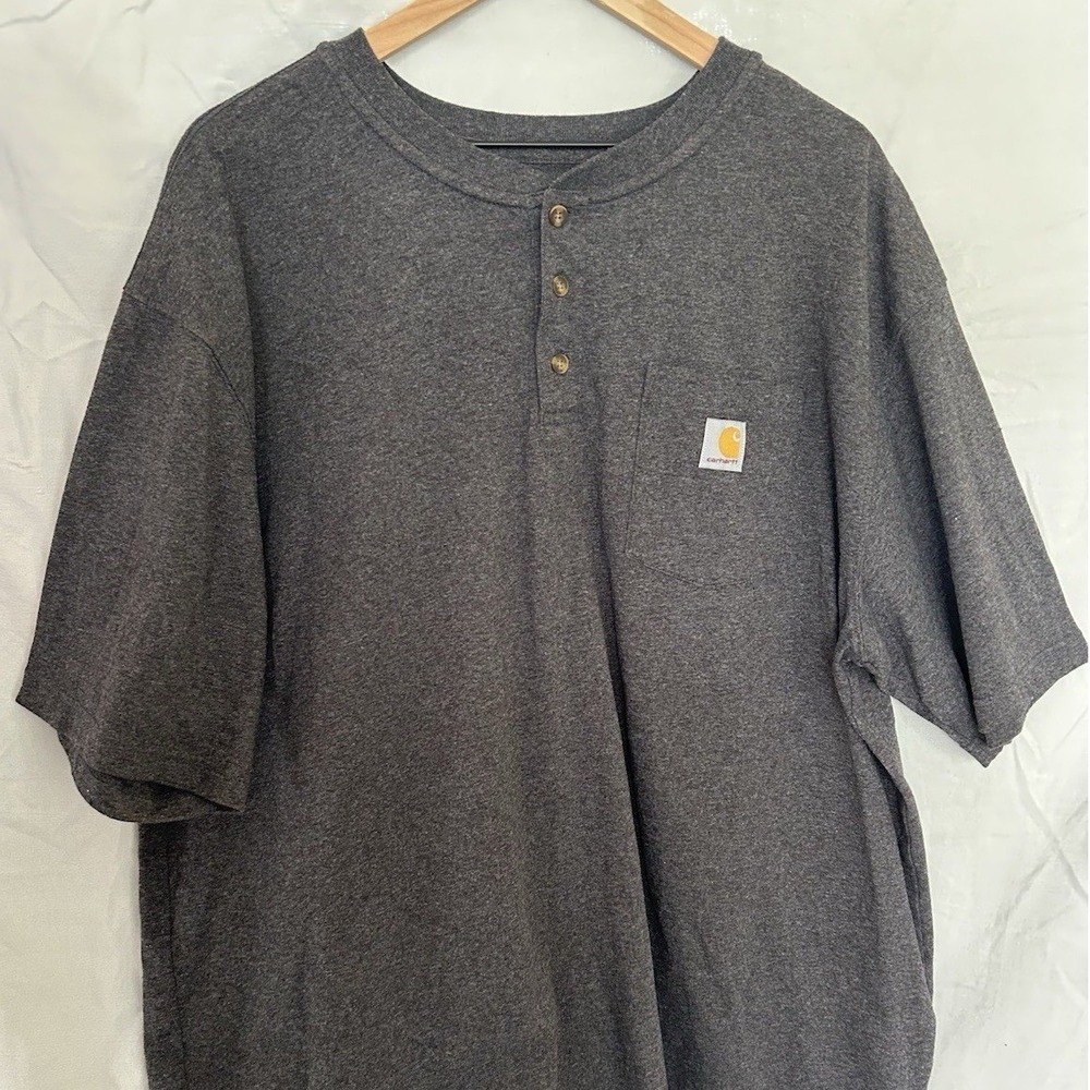 Carhartt Henley Pocket T-Shirt Mens 2XL Carbon Heather Grey Loose Fit K84 TK0084